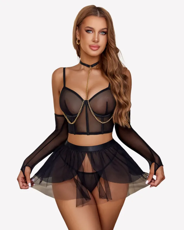 Chain Linked Bustier Lingerie Set sold by Avid Love