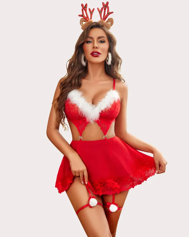 Christmas Santa Mesh Lingerie Set sold by Avid Love