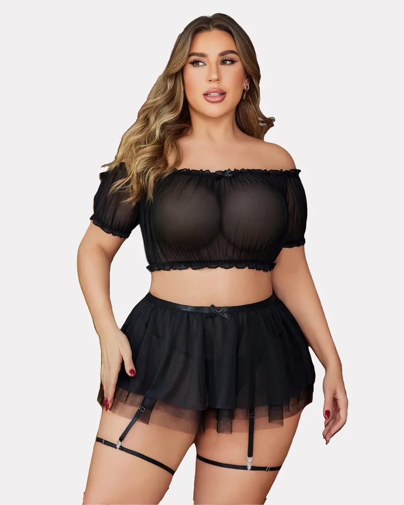 Plus Size Garter Mesh Lingerie Set sold by Avid Love product image thumbnail 5