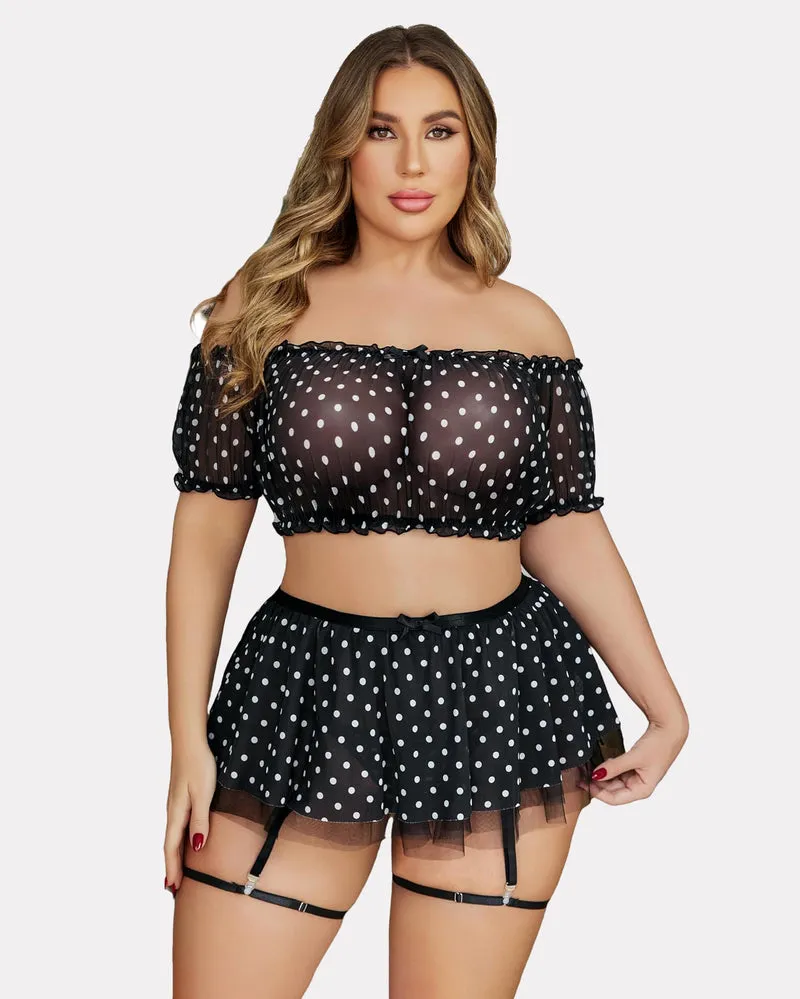 Plus Size Garter Mesh Lingerie Set sold by Avid Love product image thumbnail 3
