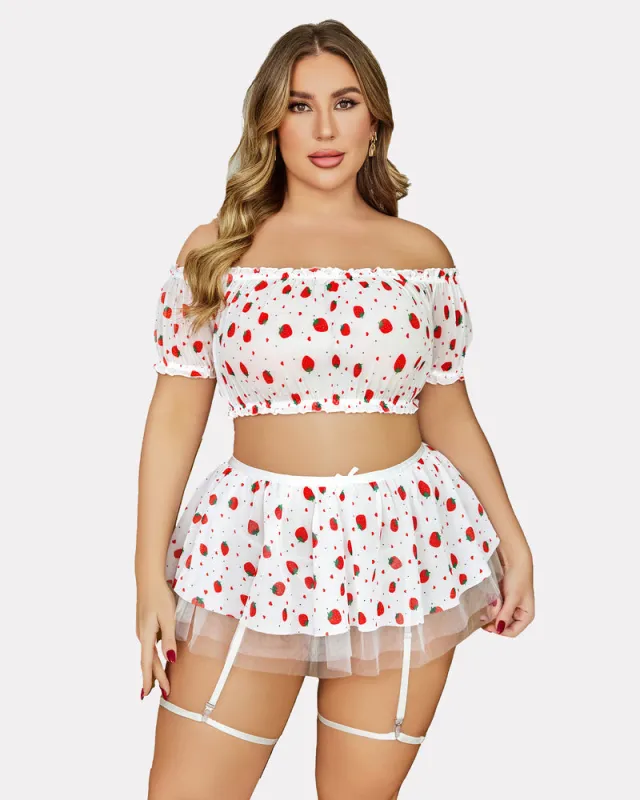 Plus Size Garter Mesh Lingerie Set made by Avid Love