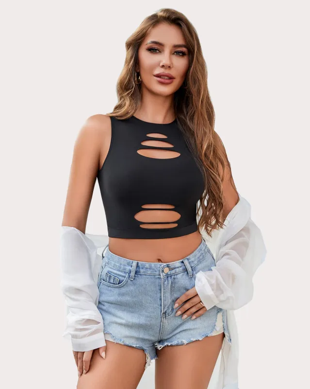 Fishnet Top Cut Out Crop Tank Top made by Avid Love