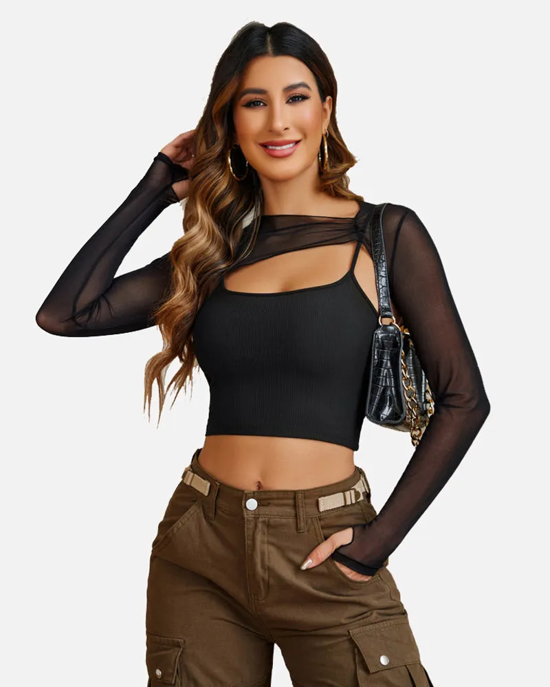 Mesh Crop Top with Cami Top Sets sold by Avid Love product image thumbnail 4