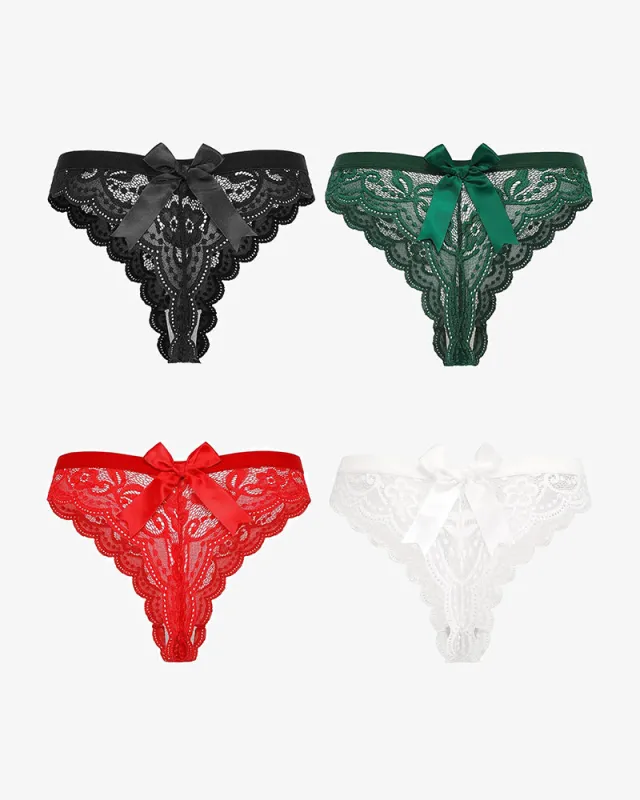 Lace Bow Panties T Back Low Waist Thong sold by Avid Love