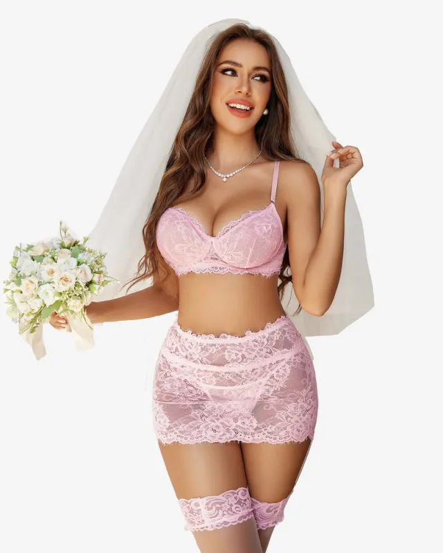 Piece Lace Garter Belt Lingerie Set With Mini Skirt sold by Avid Love