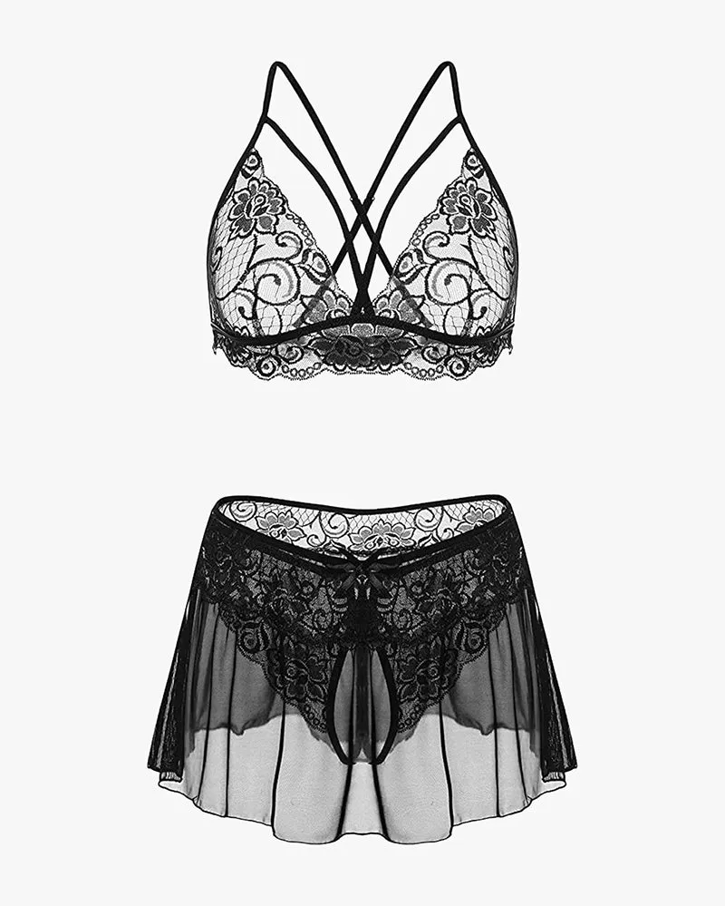 3 Piece Sets Lace Bralette, Skirt with Panty sold by Avid Love product image thumbnail 3