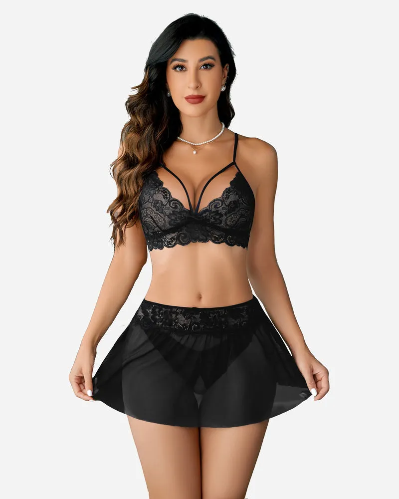 3 Piece Sets Lace Bralette, Skirt with Panty sold by Avid Love product image thumbnail 2