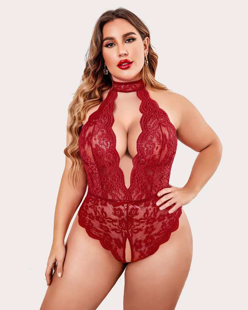 2 Packs Plus Size Lingerie Lace Halter Teddy sold by Avid Love product image thumbnail 4