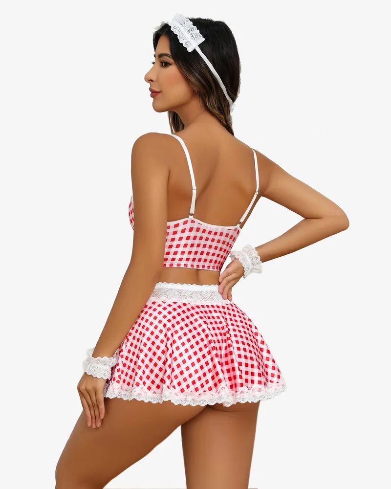 Plaid Contrast Lace Maid Costume Set sold by Avid Love product image thumbnail 3