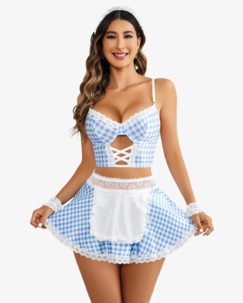 Plaid Contrast Lace Maid Costume Set sold by Avid Love product image thumbnail 5