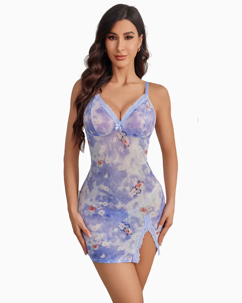 Sheer Lace Side Slit Nightgown sold by Avid Love product image thumbnail 4