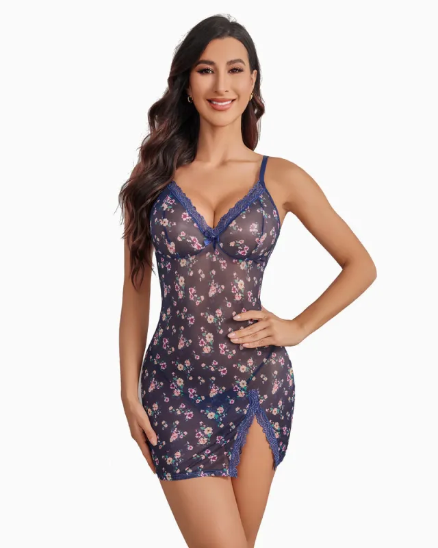 Sheer Lace Side Slit Nightgown sold by Avid Love