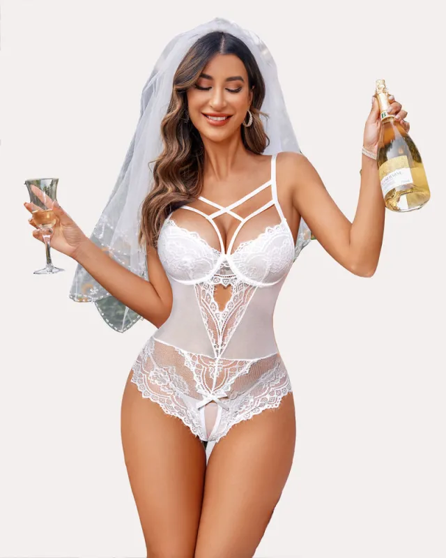 Floral Lace Harness Bodysuit sold by Avid Love