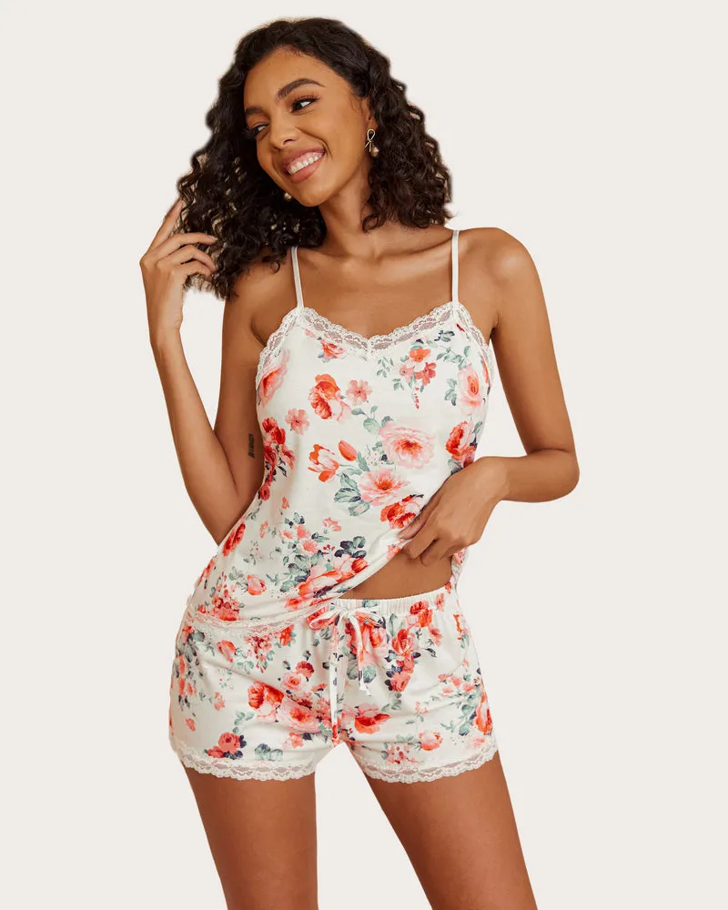 Floral Trim Cami Pajama Set sold by Avid Love