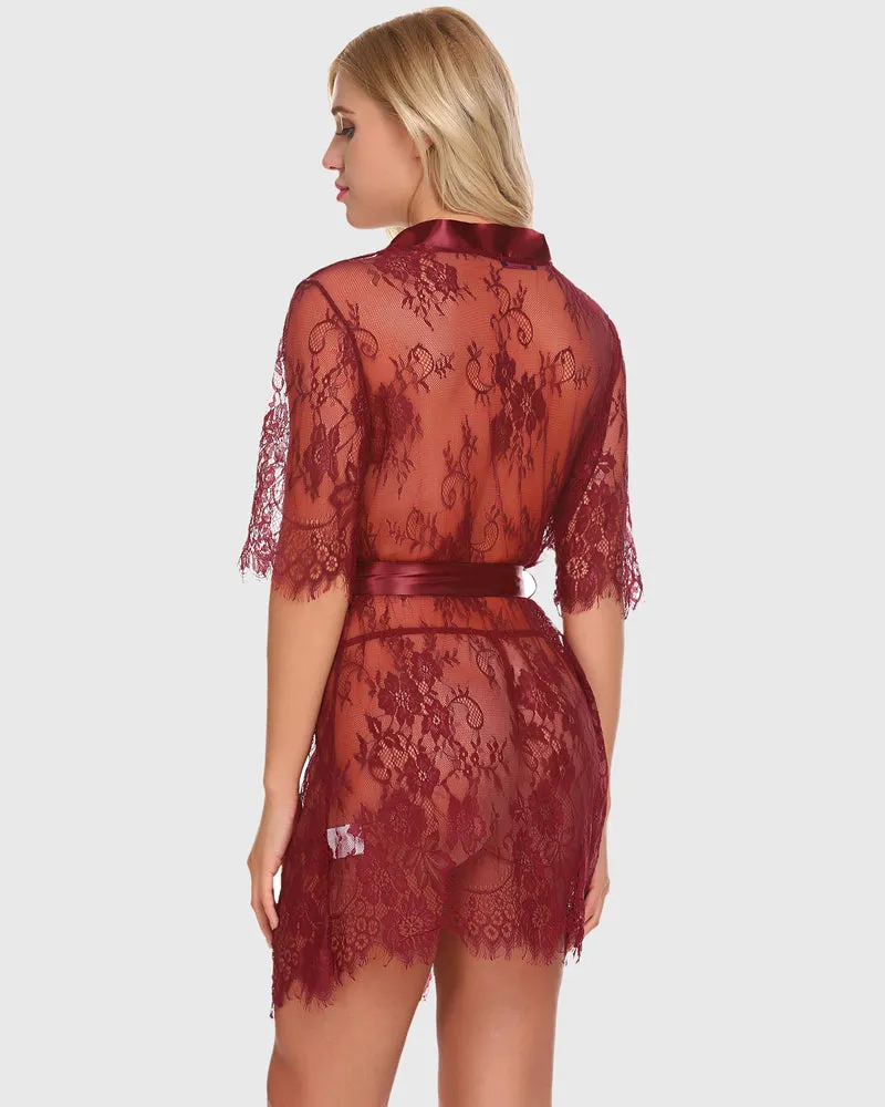 Kimono Robe Floral Sheer Lace Lingerie sold by Avid Love product image thumbnail 4