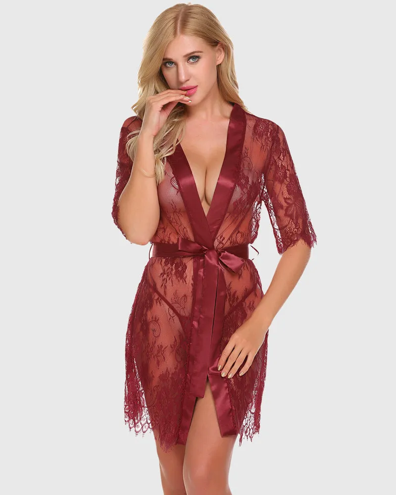 Kimono Robe Floral Sheer Lace Lingerie sold by Avid Love product image thumbnail 3