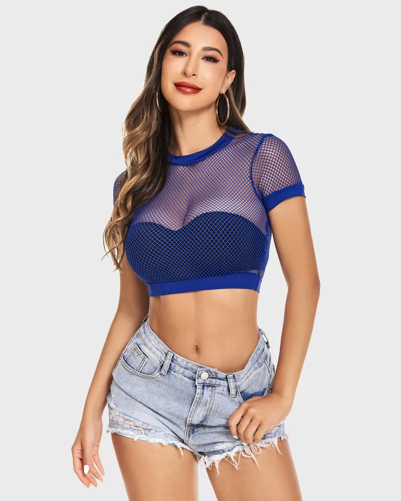 Fishnet Crop Top Short Sleeve Mesh Shirt sold by Avid Love product image thumbnail 4