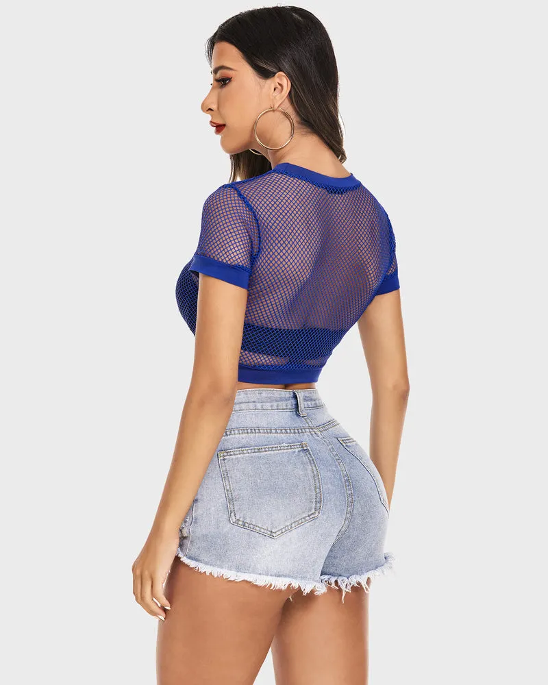 Fishnet Crop Top Short Sleeve Mesh Shirt sold by Avid Love product image thumbnail 5