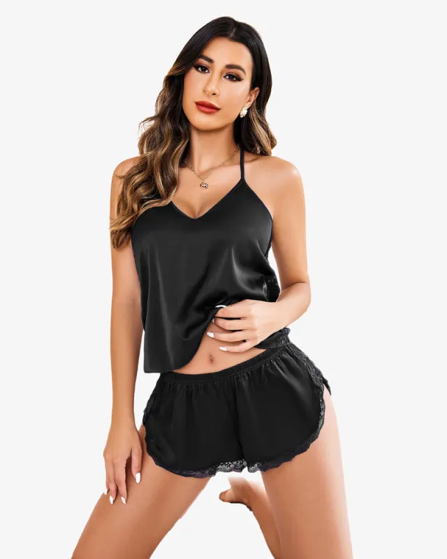 Satin Pajama Set Cami Lace Sleepwear made by Avid Love