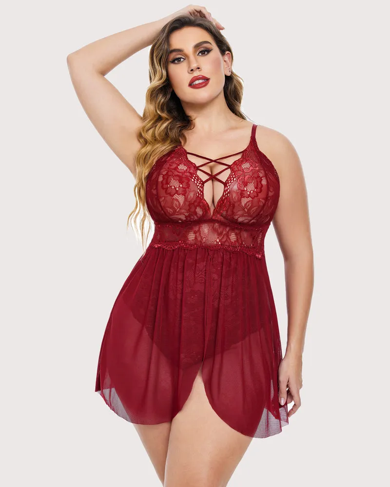 Plus Size Snap Crotch V Neck Lace Nighty sold by Avid Love product image thumbnail 5
