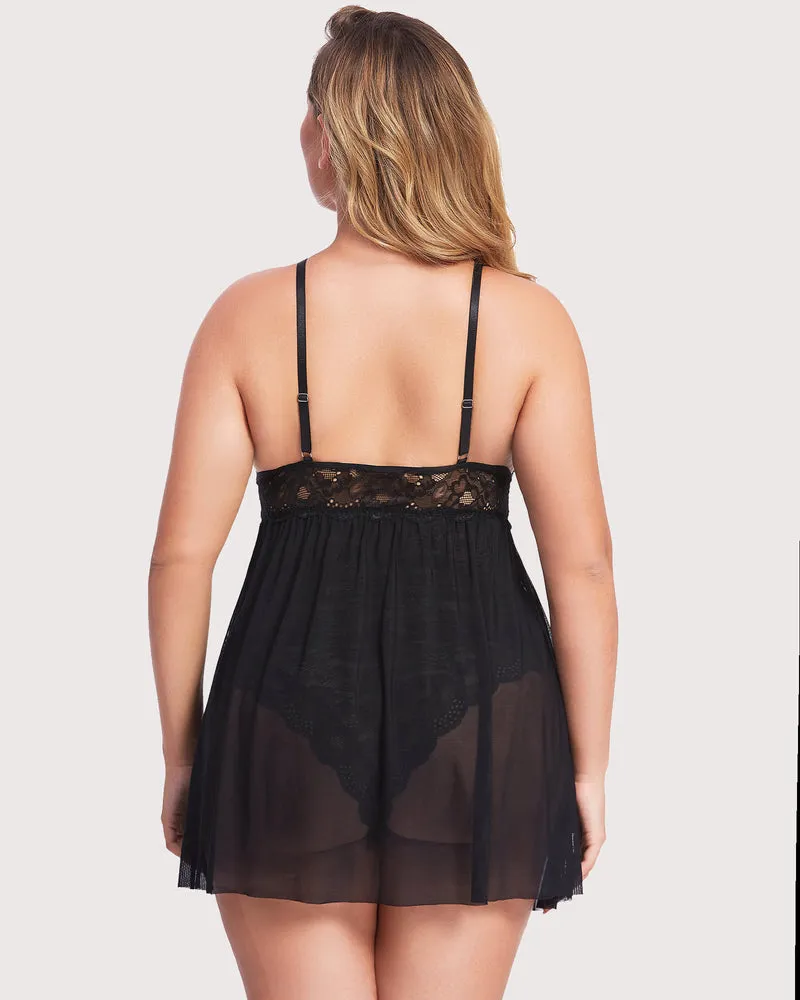 Plus Size Snap Crotch V Neck Lace Nighty sold by Avid Love product image thumbnail 3