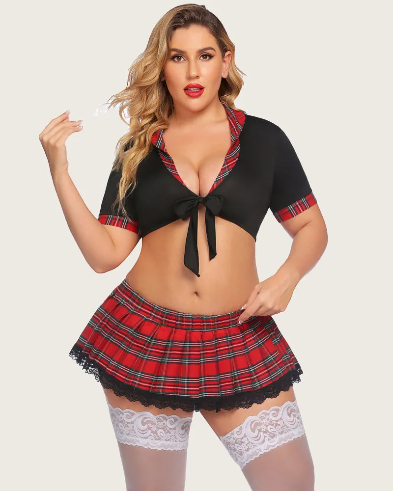 Plus Size Lingerie with Tie Top and Mini Skirt sold by Avid Love product image thumbnail 2