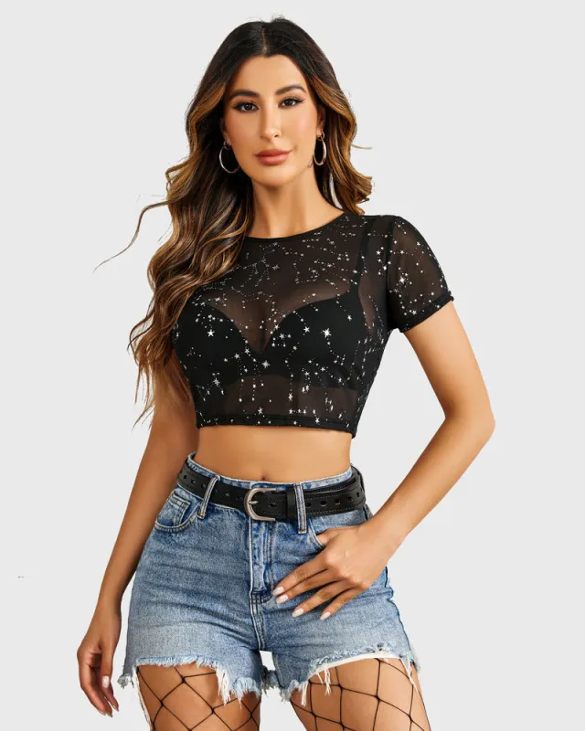Mesh Crop Top See Through Blouse sold by Avid Love