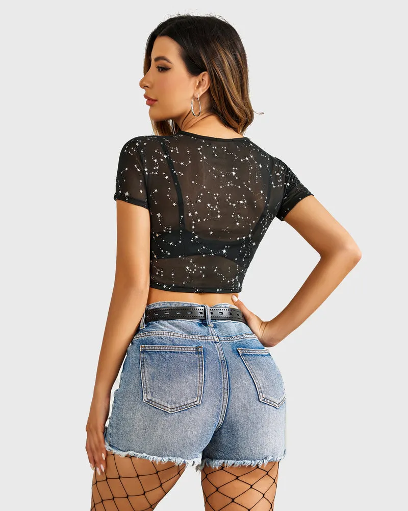 Mesh Crop Top See Through Blouse sold by Avid Love product image thumbnail 2