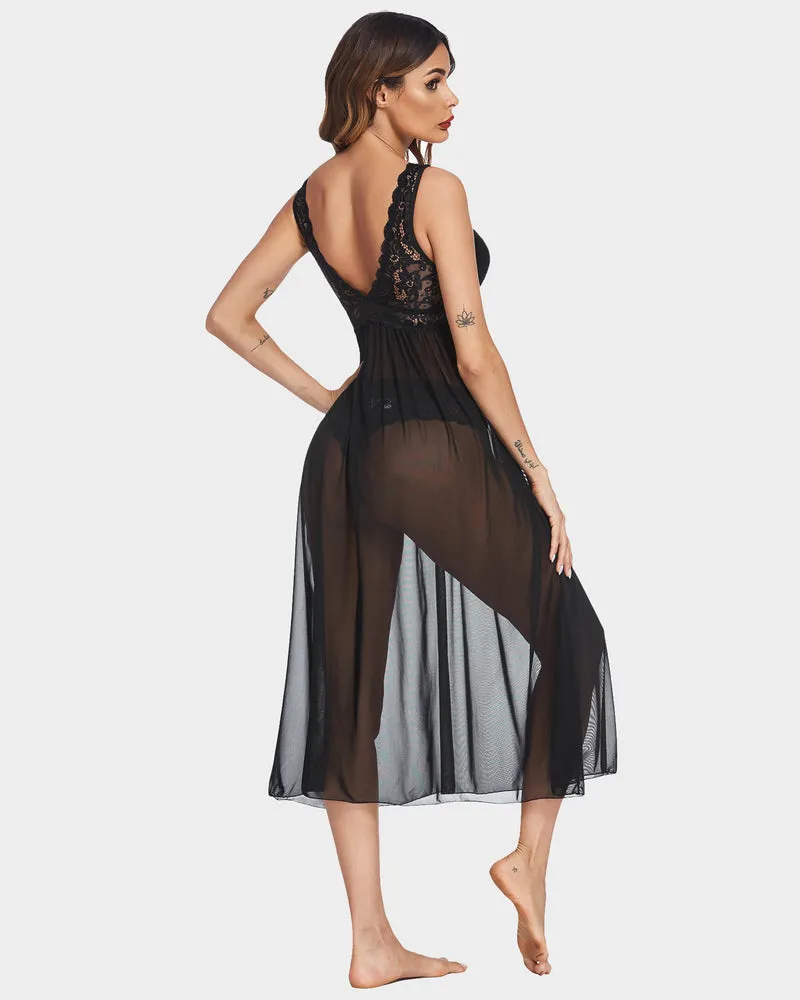 Lace Mesh Chemise V Neck Sleepwear sold by Avid Love product image thumbnail 3