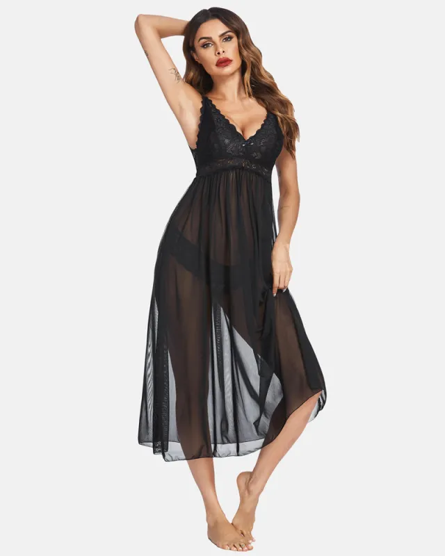 Lace Mesh Chemise V Neck Sleepwear sold by Avid Love