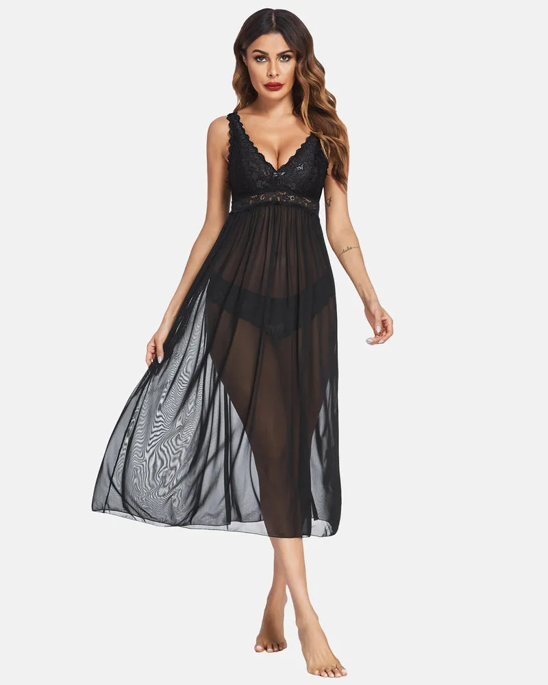 Lace Mesh Chemise V Neck Sleepwear sold by Avid Love product image thumbnail 2
