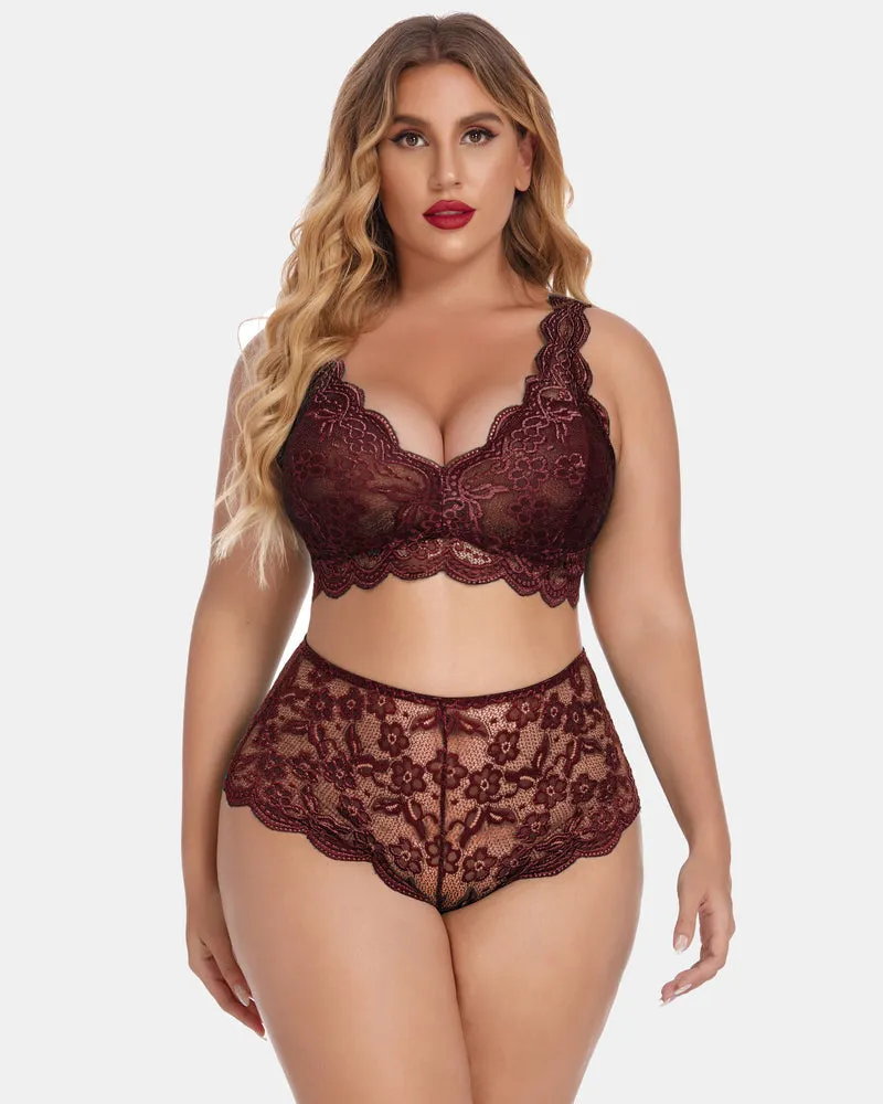 Plus Size Lace Halter High Waist Panty Set sold by Avid Love product image thumbnail 4