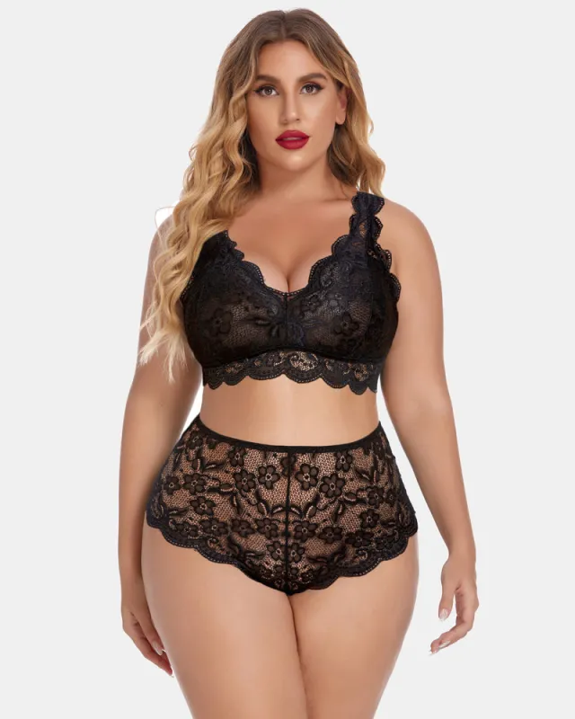 Plus Size Lace Halter High Waist Panty Set made by Avid Love