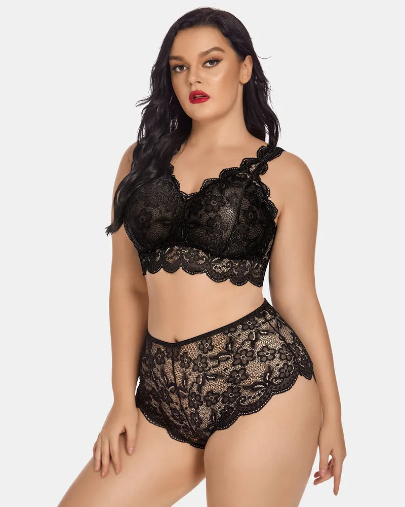 Plus Size Lace Halter High Waist Panty Set sold by Avid Love product image thumbnail 2