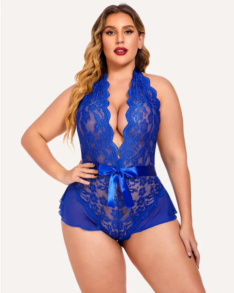 Plus Size Halter Lace Bodysuit sold by Avid Love product image thumbnail 3