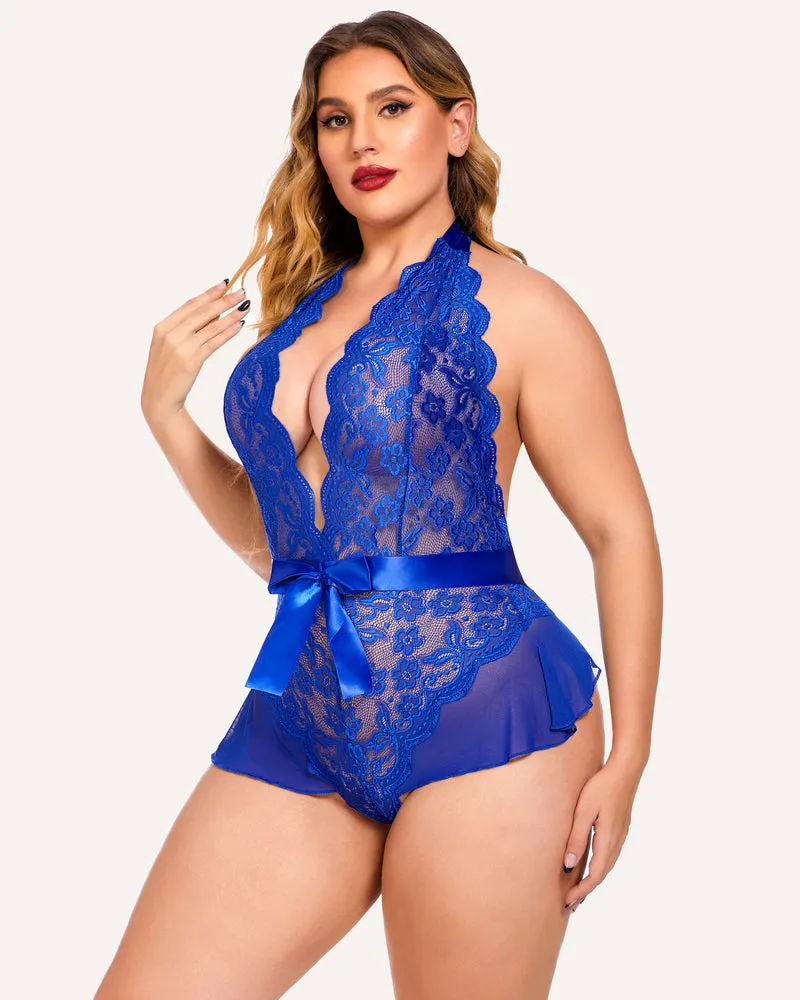 Plus Size Halter Lace Bodysuit sold by Avid Love product image thumbnail 4