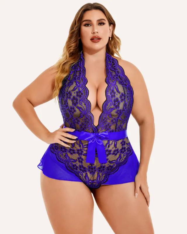 Plus Size Halter Lace Bodysuit made by Avid Love