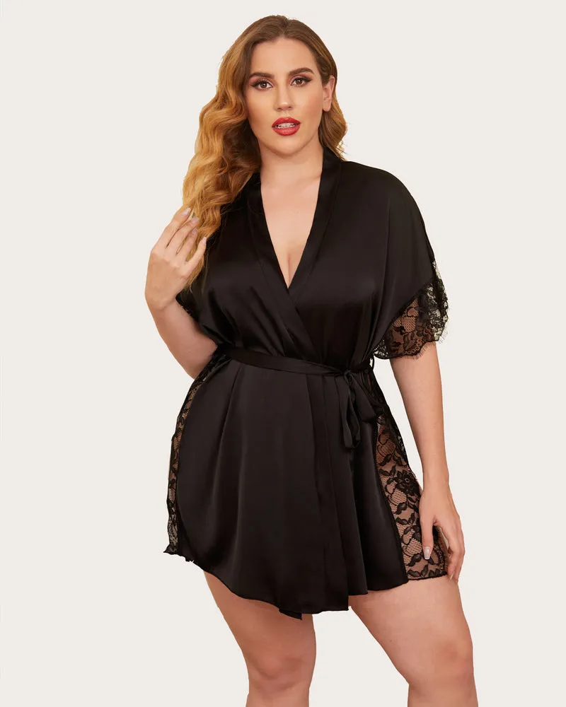 Satin Eyelash Lace Kimono sold by Avid Love product image thumbnail 2