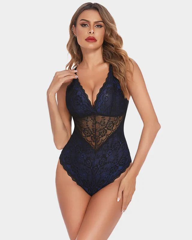 Snap Crotch Teddy Contrast Lace One Piece made by Avid Love