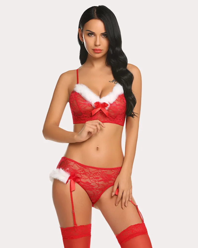 Santa Bra and Panty with Garter Belt Set sold by Avid Love