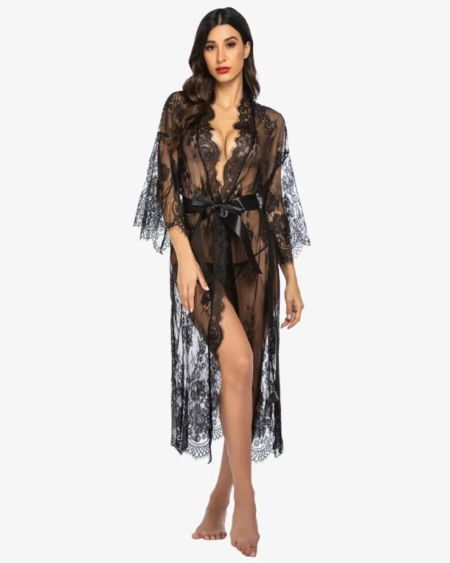 Lace Kimono Robe Sheer Nightdress sold by Avid Love