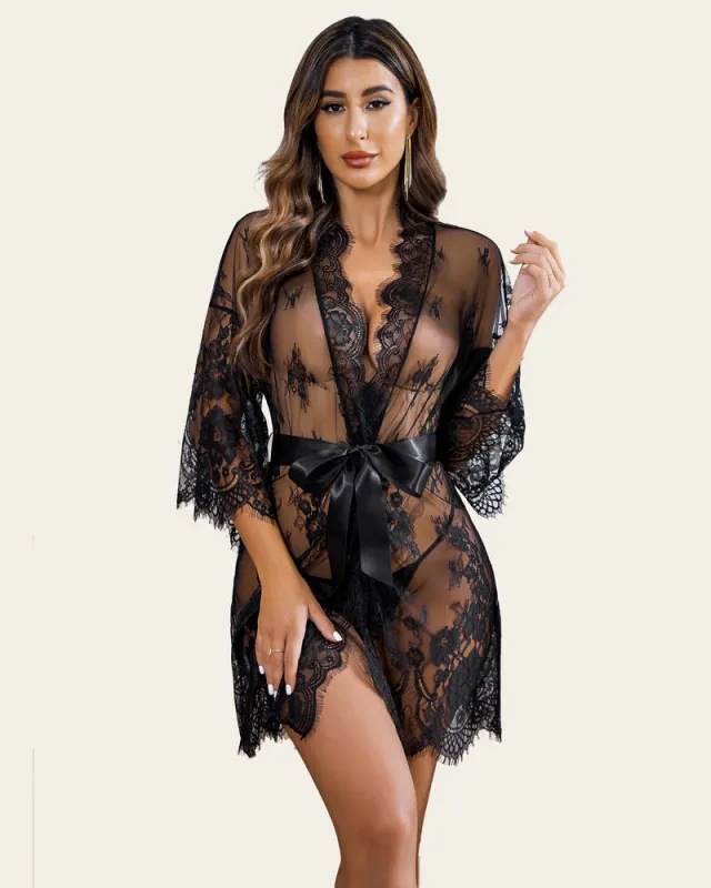 Lace Kimono Mesh Robe made by Avid Love