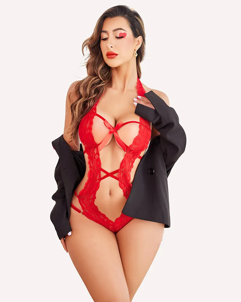 Deep V Halter Teddy One Piece sold by Avid Love product image thumbnail 3