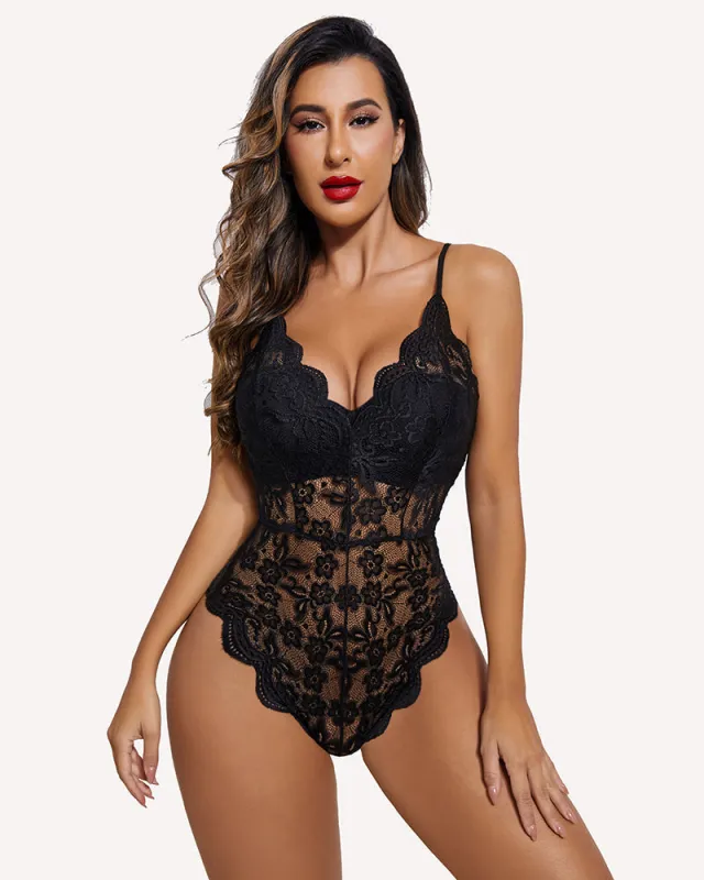 Deep V Teddy Sexy Lace Bodysuit sold by Avid Love