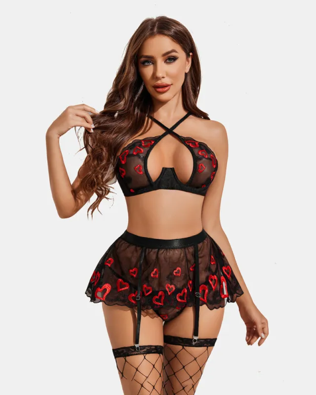3 Piece Lace Floral Push Up Lingerie Set sold by Avid Love