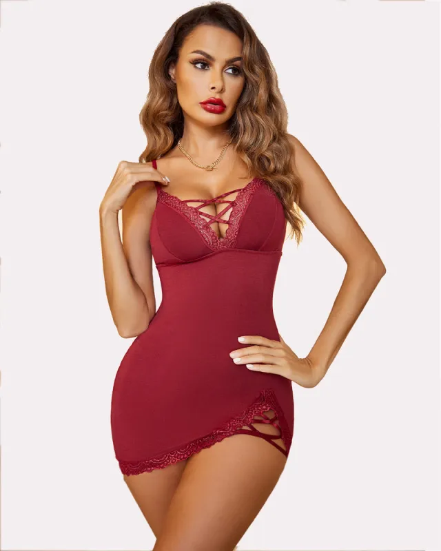 Lace V-Neck Full Slip Side Slit Sleep Dress sold by Avid Love