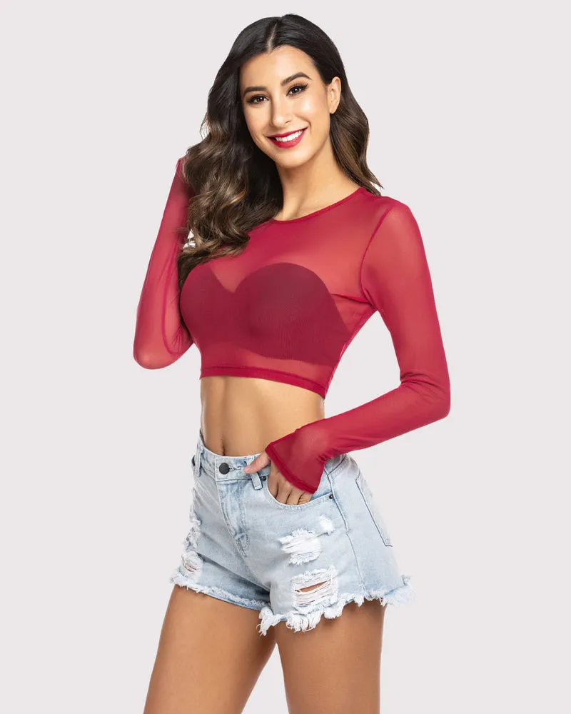 Mesh Crop Top Long Sleeve See Through Shirt sold by Avid Love product image thumbnail 2