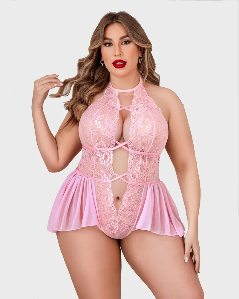 Plus Size Deep V Lace Bodysuit Teddy sold by Avid Love product image thumbnail 5