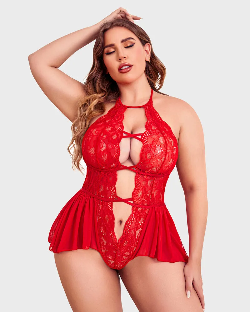 Plus Size Deep V Lace Bodysuit Teddy sold by Avid Love product image thumbnail 3