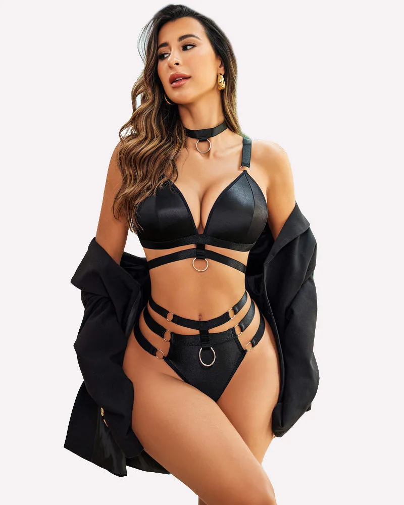 O-Ring Linked Cut Out Bra and Panty Set sold by Avid Love